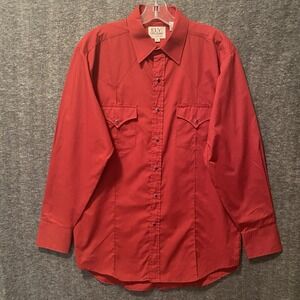 NEW Ely Cattleman Western Shirt Mens Large 16.5 Red Pearl Snap Cowboy Rodeo